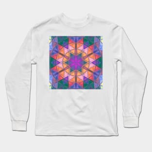 Mosaic Kaleidoscope Flower Pink Orange and Blue Long Sleeve T-Shirt